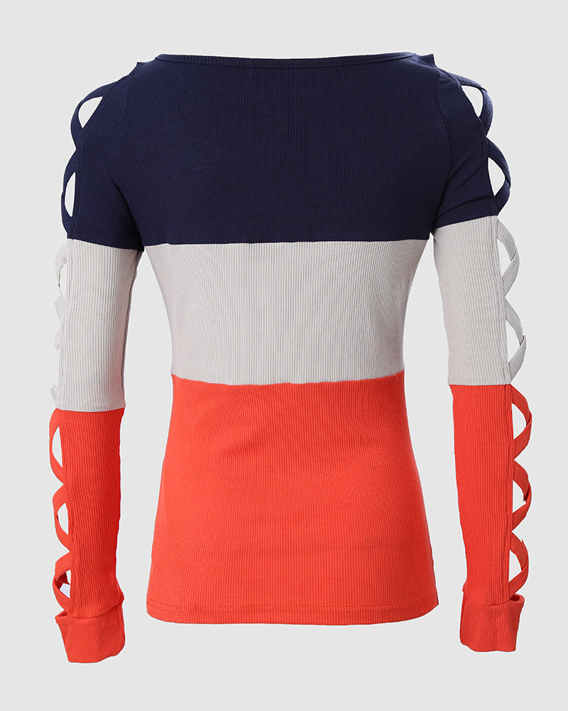 Colorblock Crisscross Cold Shoulder Top