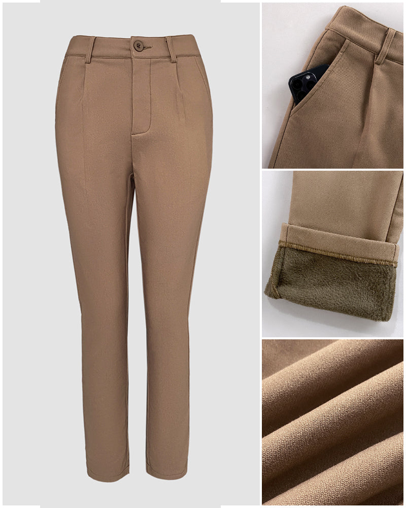 Elastic Waist Padded Stretch Slim Fit Calf Pants with Pocket
