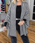 Houndstooth Print Versatile Loose Fit Sweater Coat Casual Warm Cape Shawl