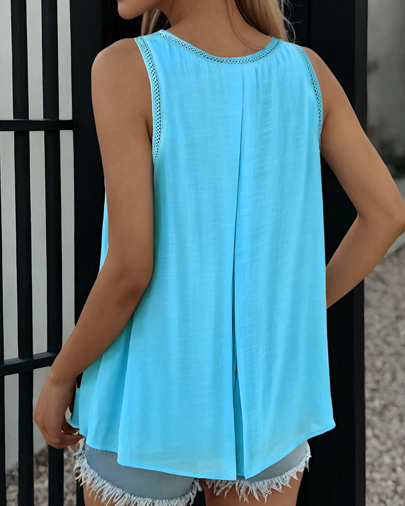Slit Hollow Out Round Neck Fake Two Piece Tank Top