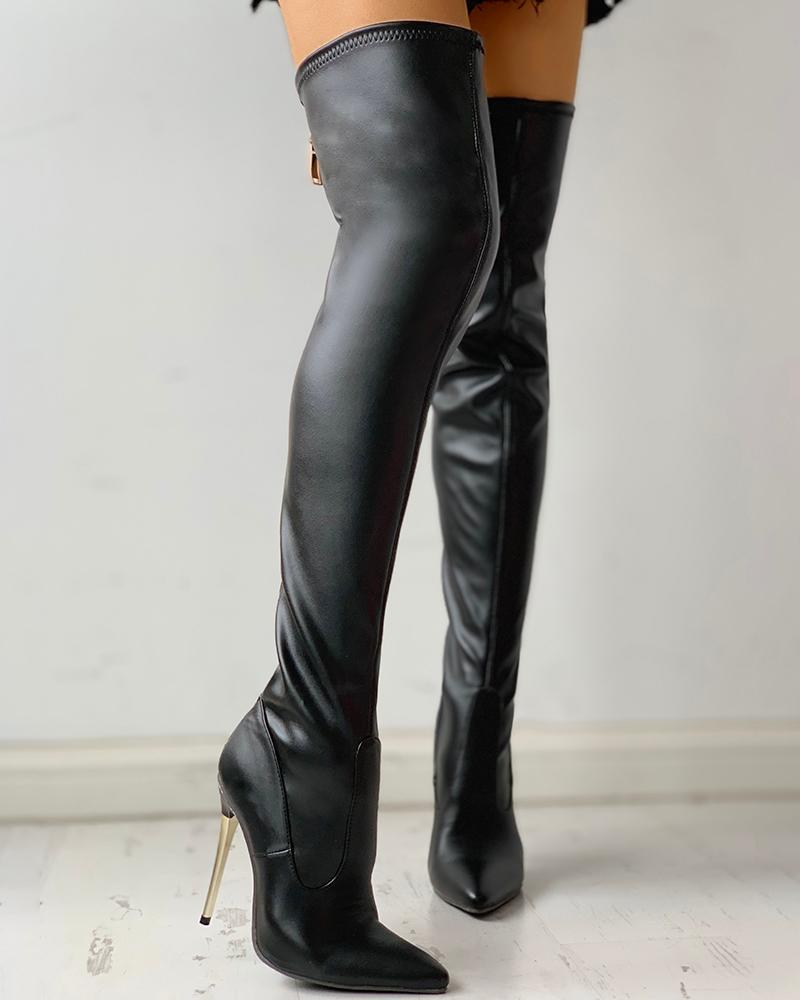 Zipper Knee-High Thin Heel Boots Pointed Toe Long Sexy Stiletto Heel