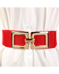 Wide Elastic Belt Fashion Square Gold Buckle Stretch Dress Belt Waistband