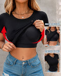 Women's Slim Fit Short Sleeve T-Shirt Crewneck Padded Tees Seamless Fitted Layering Top Going Out Shirts with Built-in Bra