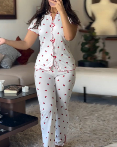 CHICME ESSENCE Women's Strawberry Lettuce Trim Pajama Set
