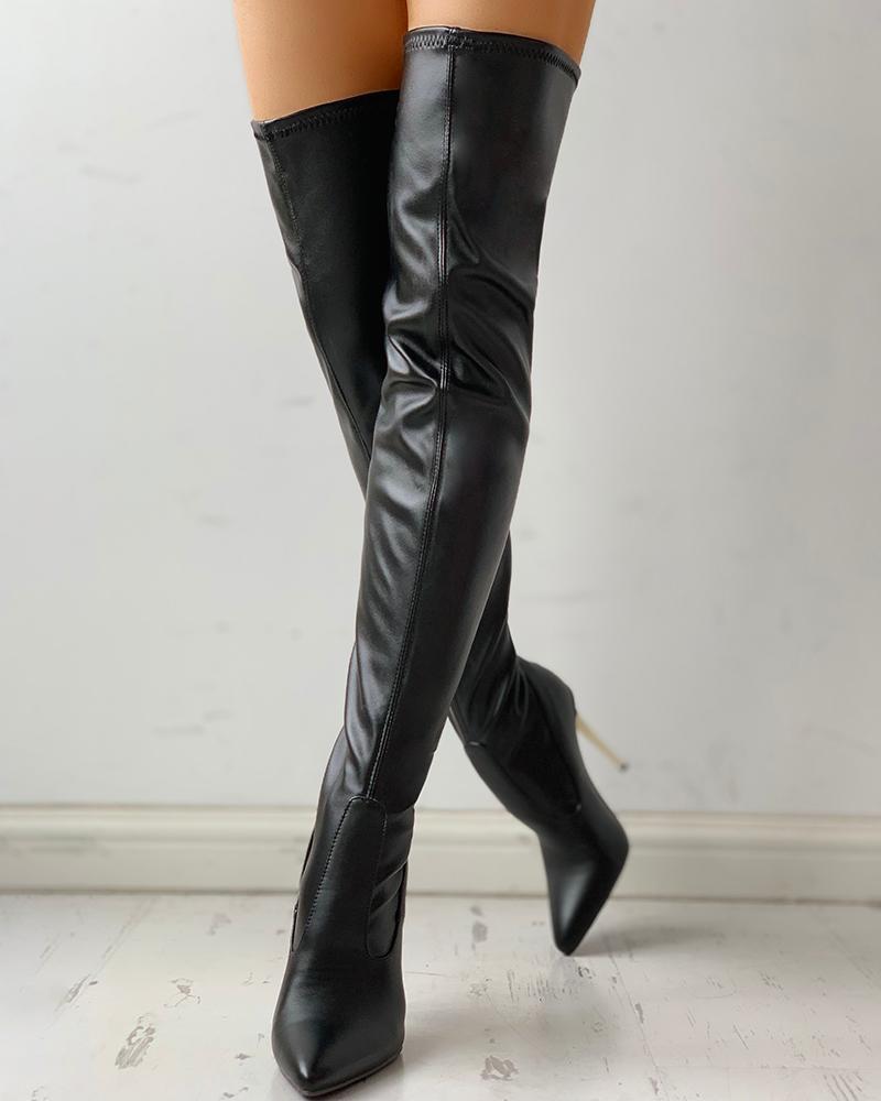 Zipper Knee-High Thin Heel Boots Pointed Toe Long Sexy Stiletto Heel