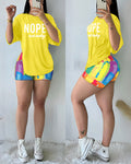 Women's 2 Piece Set Nope Not Today Slogan Half Sleeve Tee and Tie Dye Slim Fit Biker Shorts Set