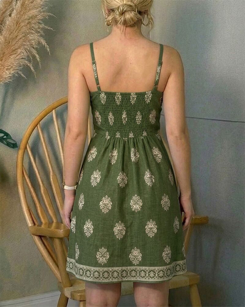 Women's Vintage Baroque Print 2 Piece Outfits Drawstring Slit Cami Top and High Waisted Shorts Set Casual Vacation Set