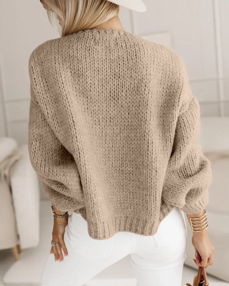 Women's 3D Floral Knit Cardigan Long Sleeve Crochet Sweater Casual Crop Coat