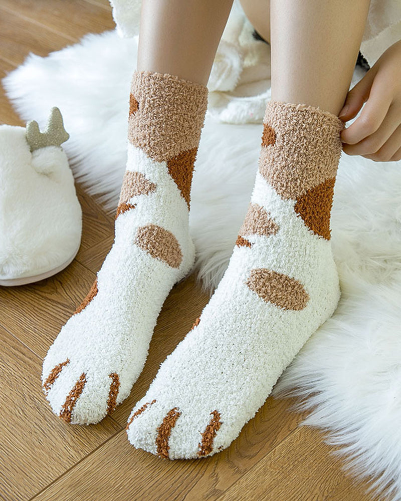 1Pair Fluffy Cozy Animal Stripe Fuzzy Socks