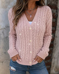 Women's Sequin Cable Knit Cardigan V Neck Button Down Slim Fit Long Sleeve Sweater