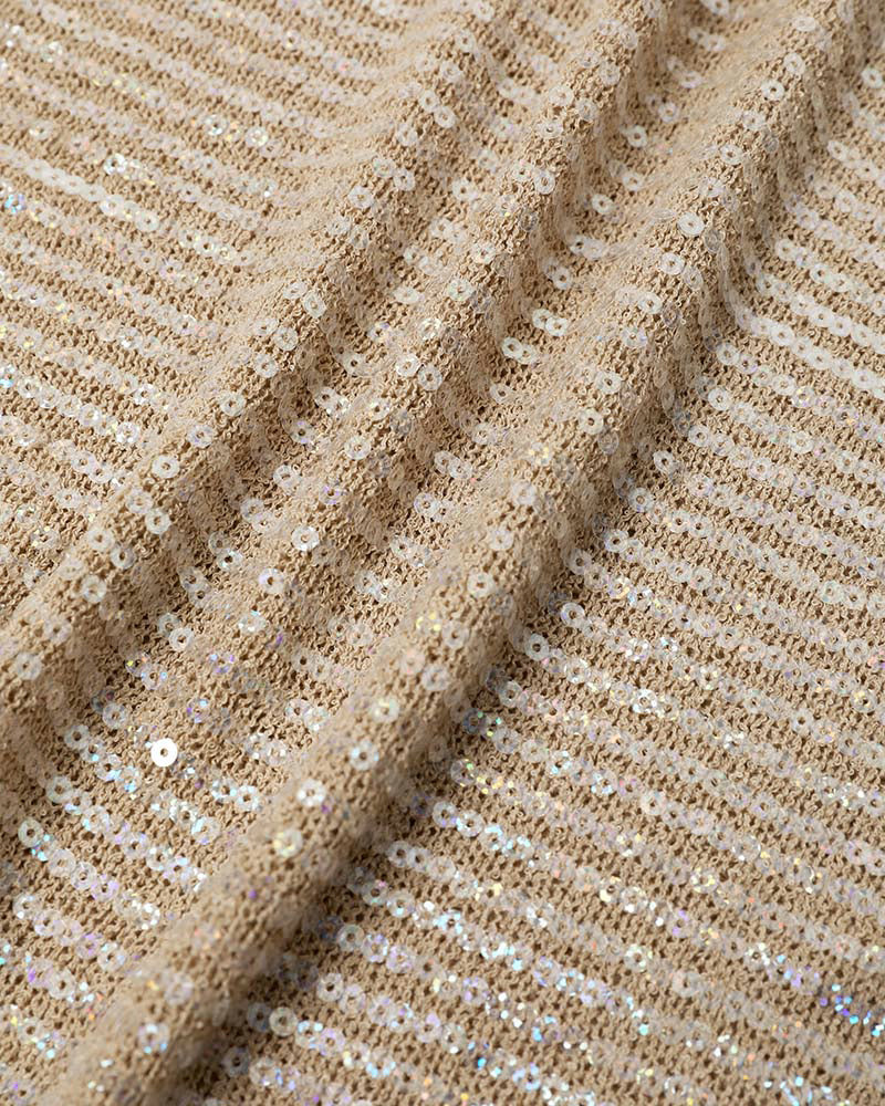 Women's Sequin Knit Sweater Loose Skew Neck Pullover Top Sheer Hollow Out Shimmering Long Sleeve Top