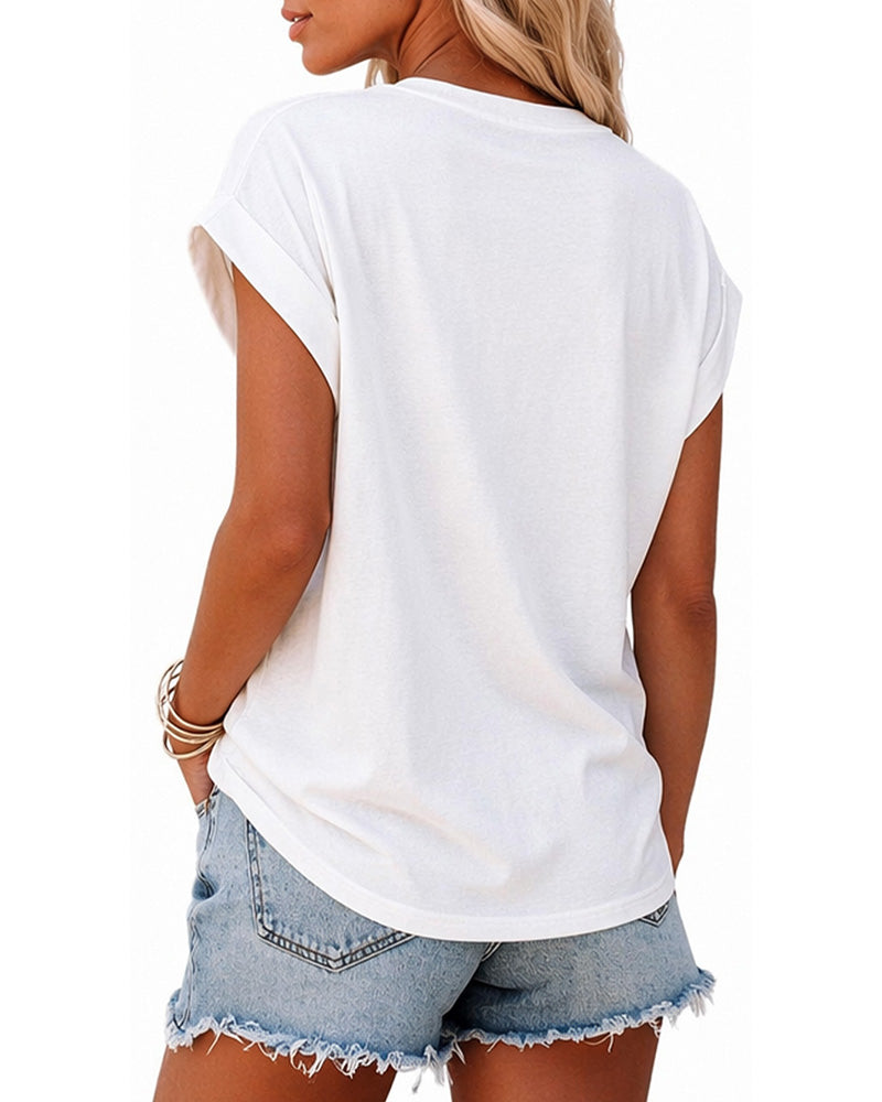 Women's Parrot Graphic Tee Loose Crewneck Cuffed Cap Sleeve T-Shirt Casual Top