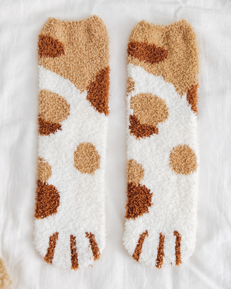 1Pair Fluffy Cozy Animal Stripe Fuzzy Socks
