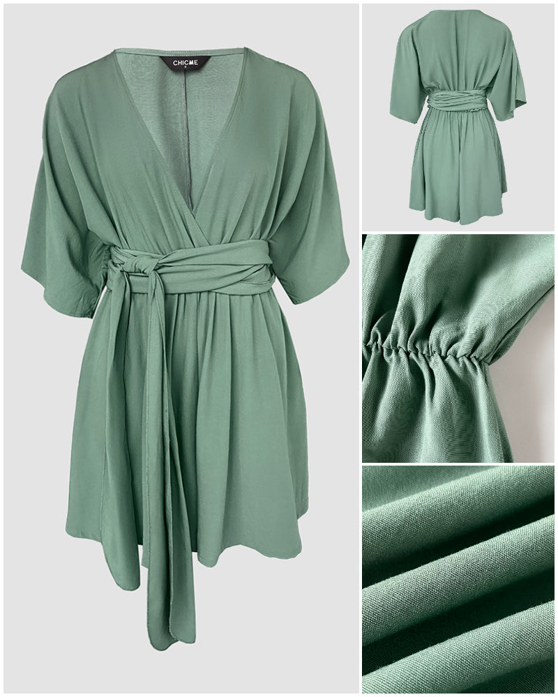 V-Neck Half Sleeve Tied Detail Romper