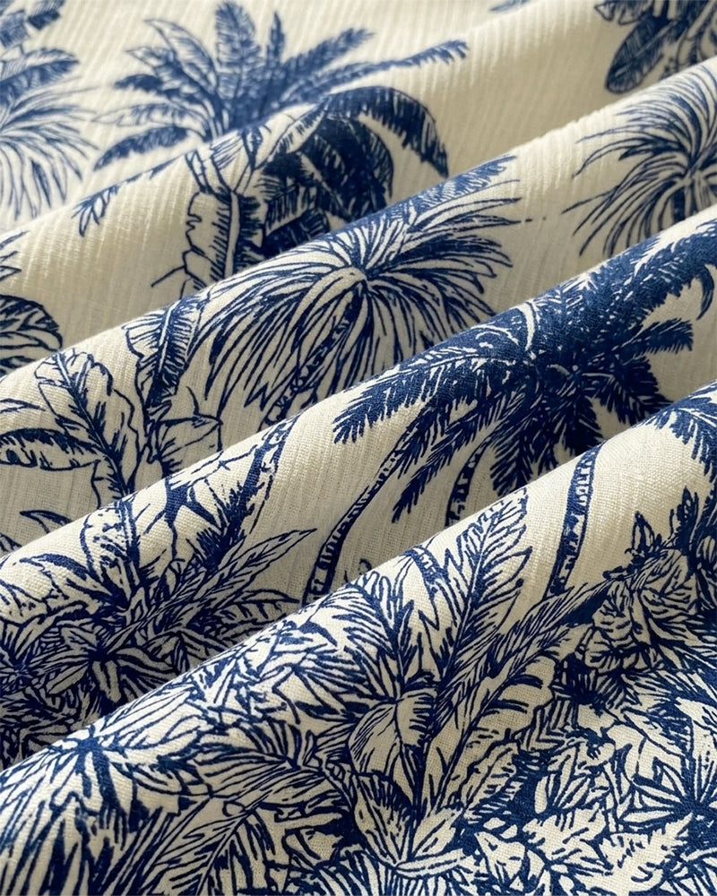 Women's Tropical Placement Print 2 Piece Outfit Button Down Shirt and High Waisted Wide Leg Pants Casual Vacation Set