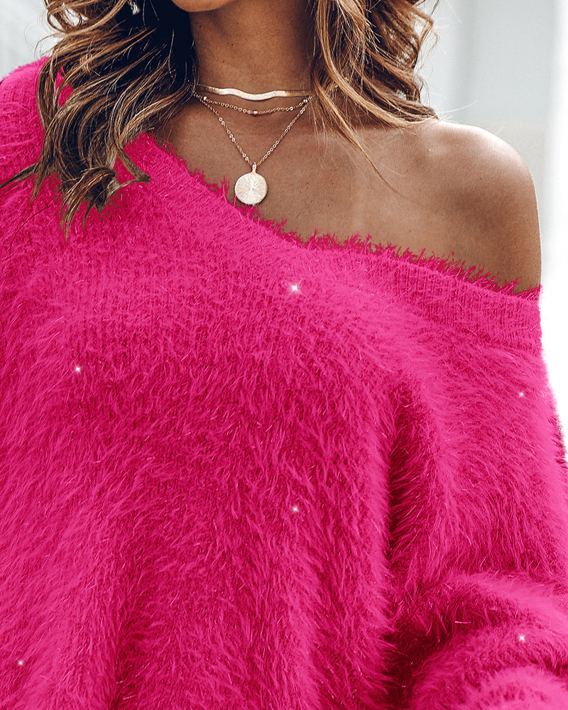V-Neck Long Sleeve Sweater Fringe Pullover Casual Tassel Fall Winter Top