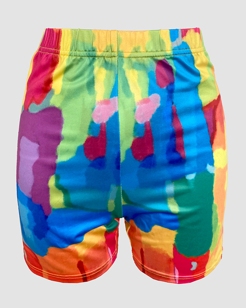 Women's 2 Piece Set Nope Not Today Slogan Half Sleeve Tee and Tie Dye Slim Fit Biker Shorts Set