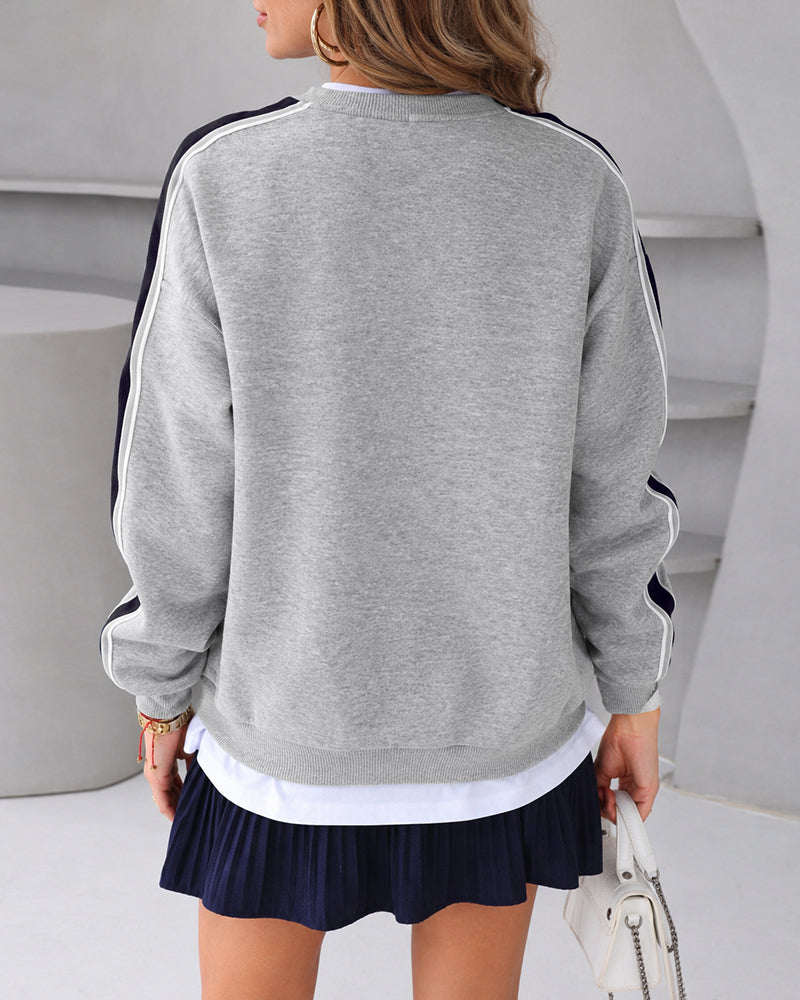 Women's Leopard Flocking Graphic Sweatshirt Crewneck Long Sleeve Pullover Casual Contrast Stripe Top