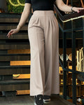 Stylish Plain High Waist Adjustable Button Pants Casual Back Shirred Wide Leg Pants with Pockets