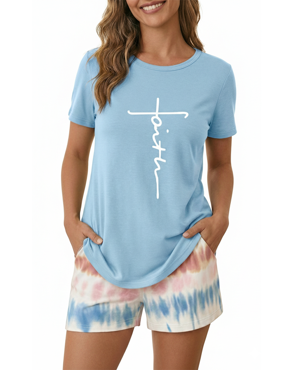 CHICME ESSENCE Pajama Sets for Women 2 Piece Short Sleeve Tops and Soft Shorts Pjs