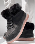 Fuzzy Detail Lined Lace-up Snow Boots