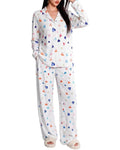 CHICME ESSENCE Women's Colorful Heart Print 2 Piece Pajama Set Long Sleeve Button Down Top and High Waisted Pants Casual Lounge Sets