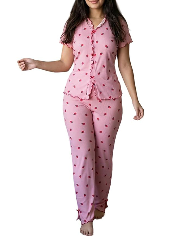 CHICME ESSENCE Women's Strawberry Lettuce Trim Pajama Set
