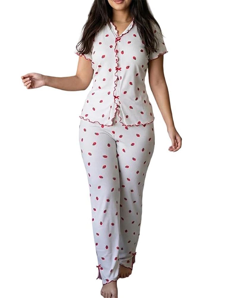 CHICME ESSENCE Women's Strawberry Lettuce Trim Pajama Set