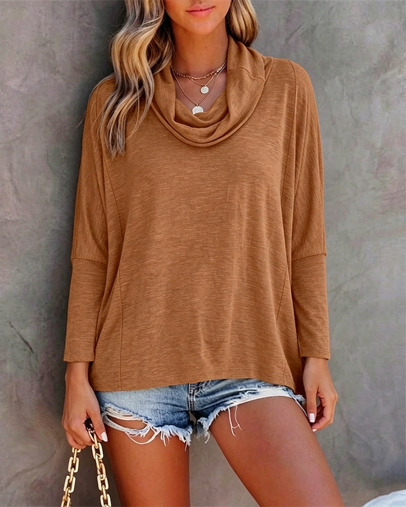 Women's Cowl Neck Batwing Sleeve Top Casual Long Sleeve Loose Pullover Comfortable Soft Drape Blouse