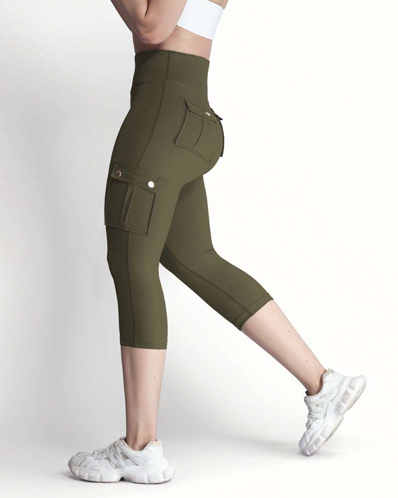 Butt Lifting Biker Capris Leggings High Waist Flap Pocket Workout Capris Gym Pants