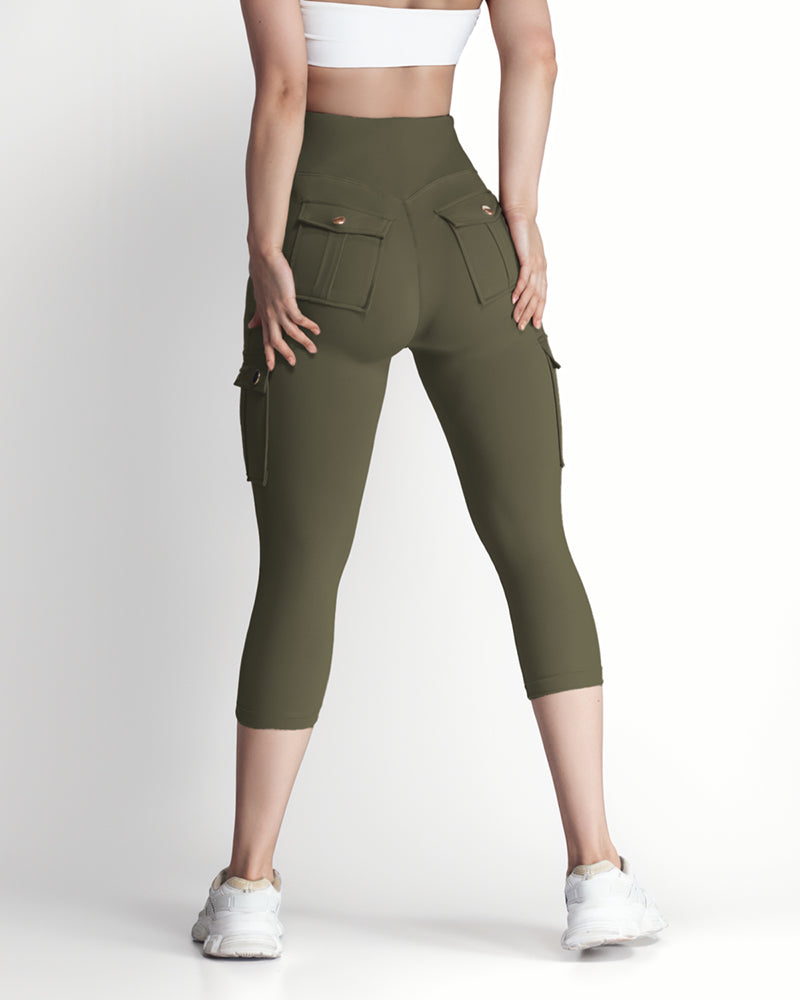 Butt Lifting Biker Capris Leggings High Waist Flap Pocket Workout Capris Gym Pants