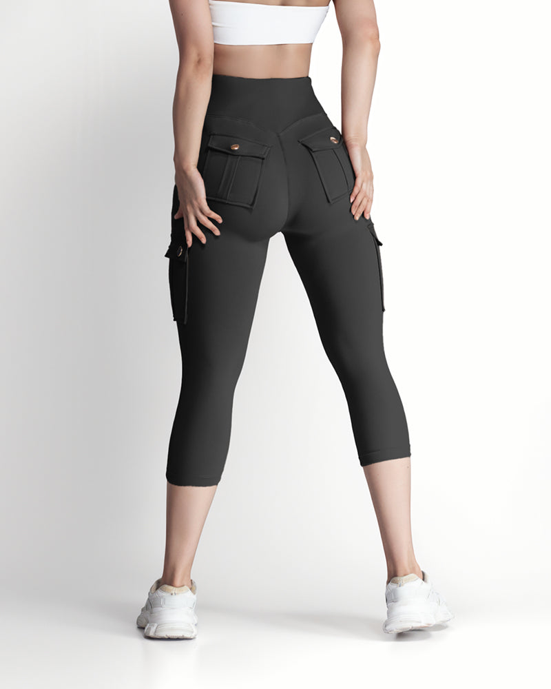 Butt Lifting Biker Capris Leggings High Waist Flap Pocket Workout Capris Gym Pants
