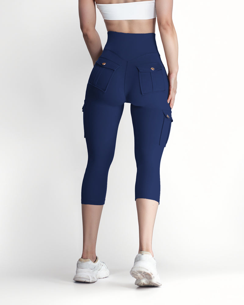 Butt Lifting Biker Capris Leggings High Waist Flap Pocket Workout Capris Gym Pants
