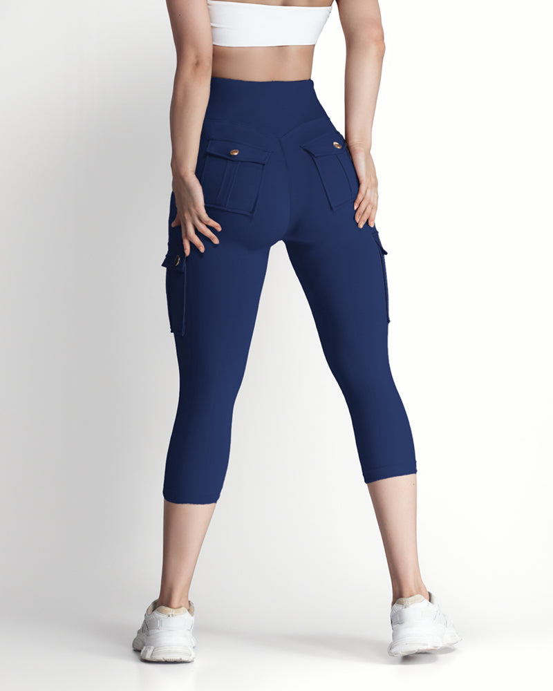 Butt Lifting Biker Capris Leggings High Waist Flap Pocket Workout Capris Gym Pants