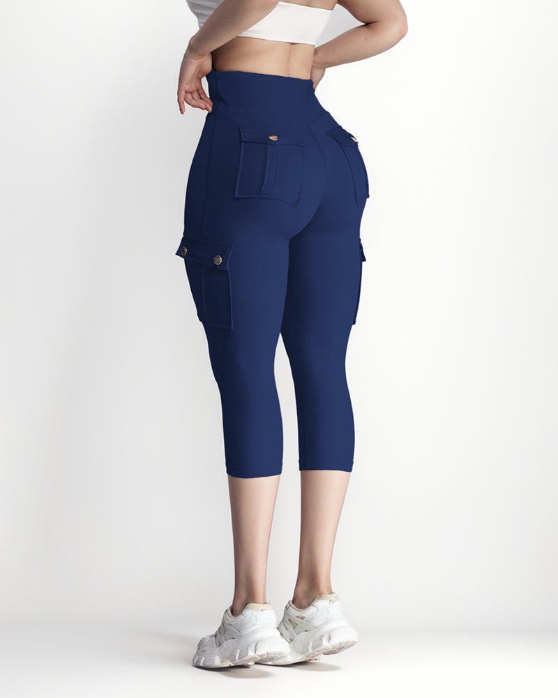 Butt Lifting Biker Capris Leggings High Waist Flap Pocket Workout Capris Gym Pants