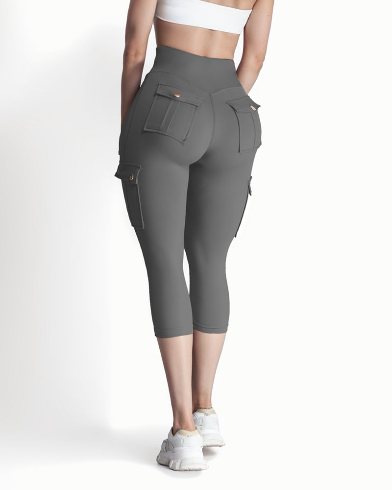 Butt Lifting Biker Capris Leggings High Waist Flap Pocket Workout Capris Gym Pants