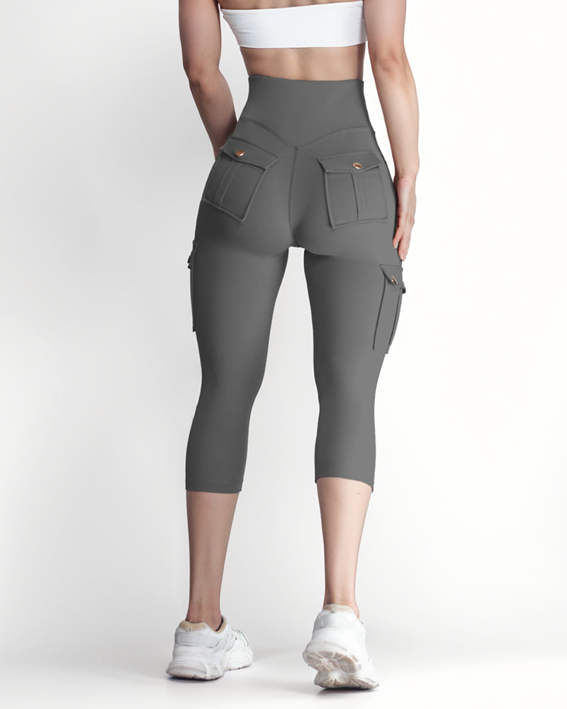 Butt Lifting Biker Capris Leggings High Waist Flap Pocket Workout Capris Gym Pants