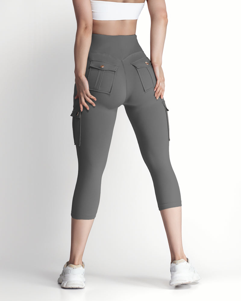 Butt Lifting Biker Capris Leggings High Waist Flap Pocket Workout Capris Gym Pants