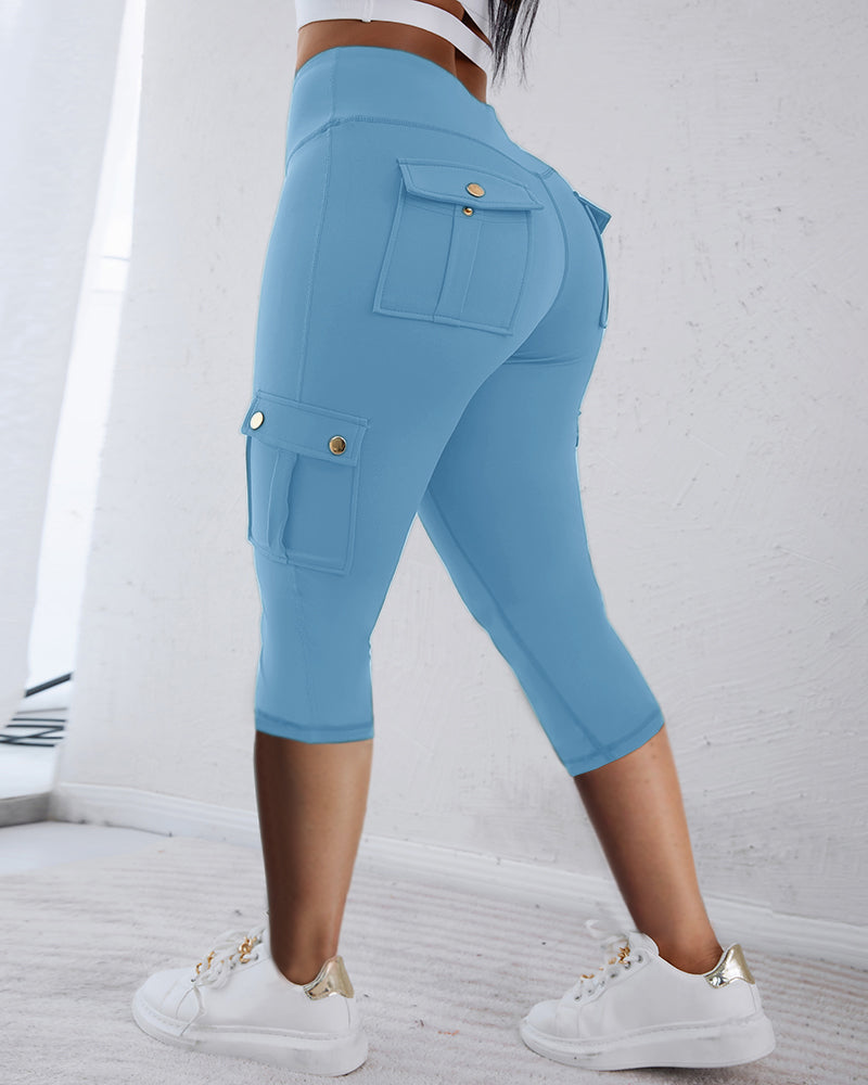Butt Lifting Biker Capris Leggings High Waist Flap Pocket Workout Capris Gym Pants