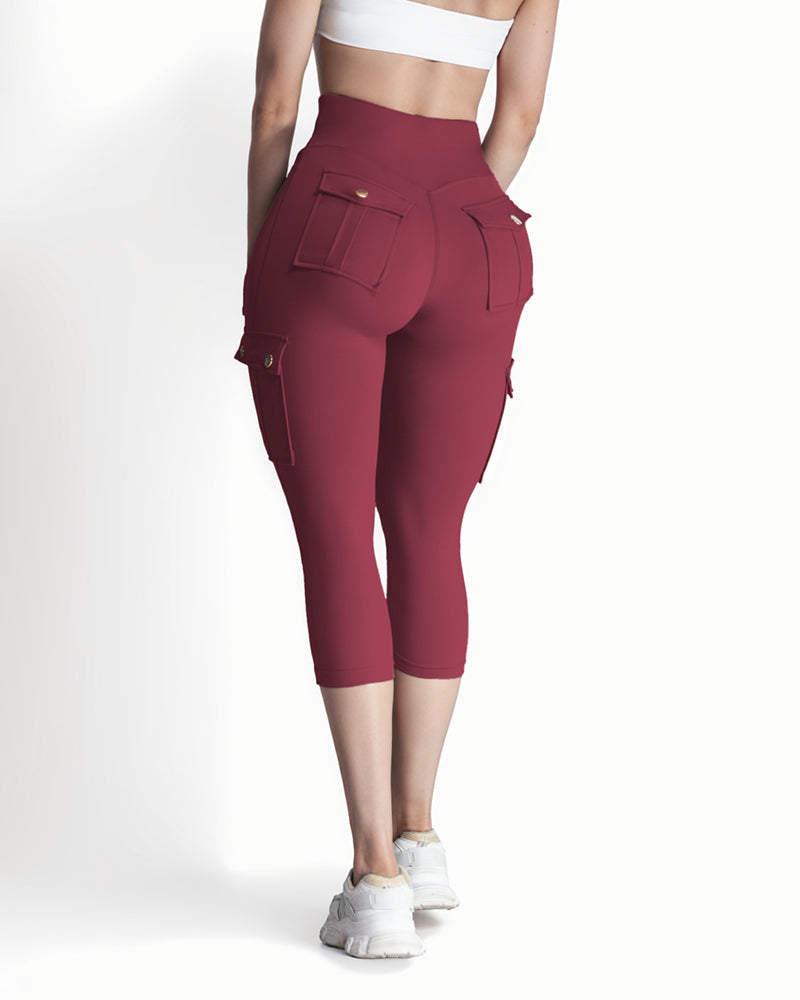 Butt Lifting Biker Capris Leggings High Waist Flap Pocket Workout Capris Gym Pants