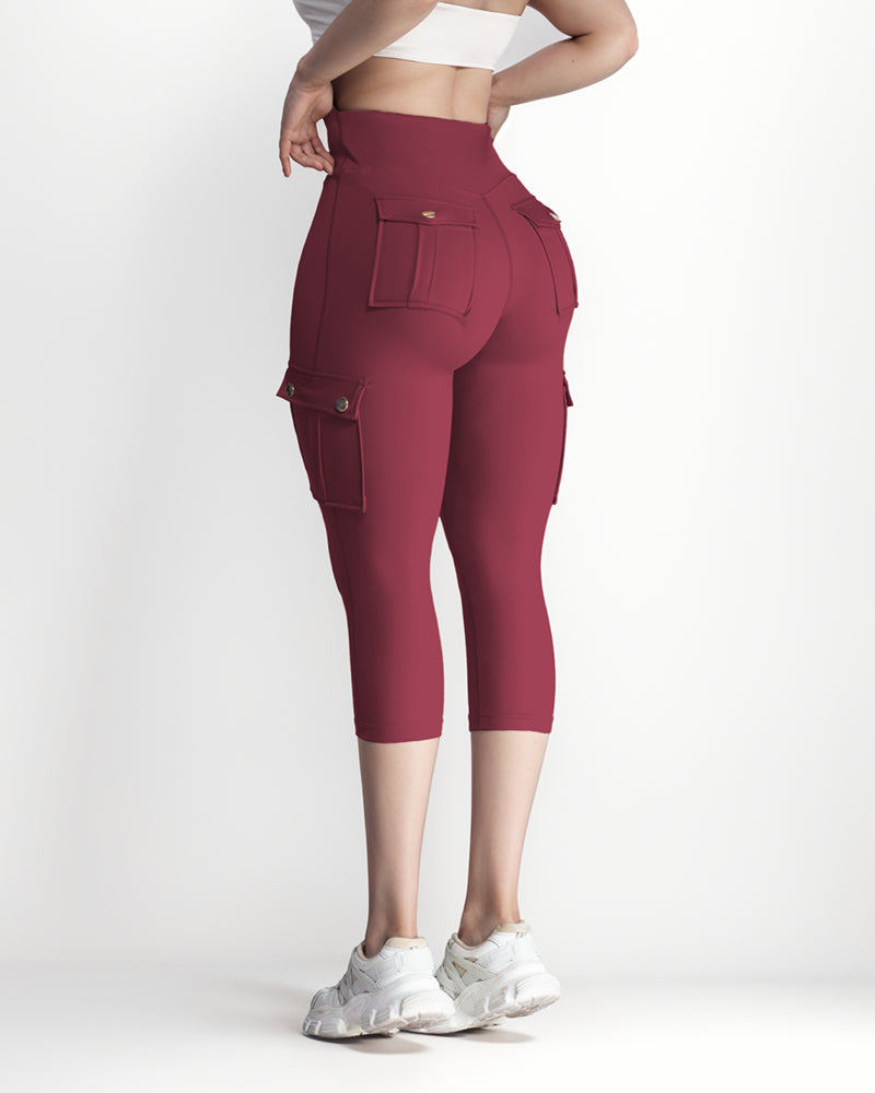 Butt Lifting Biker Capris Leggings High Waist Flap Pocket Workout Capris Gym Pants