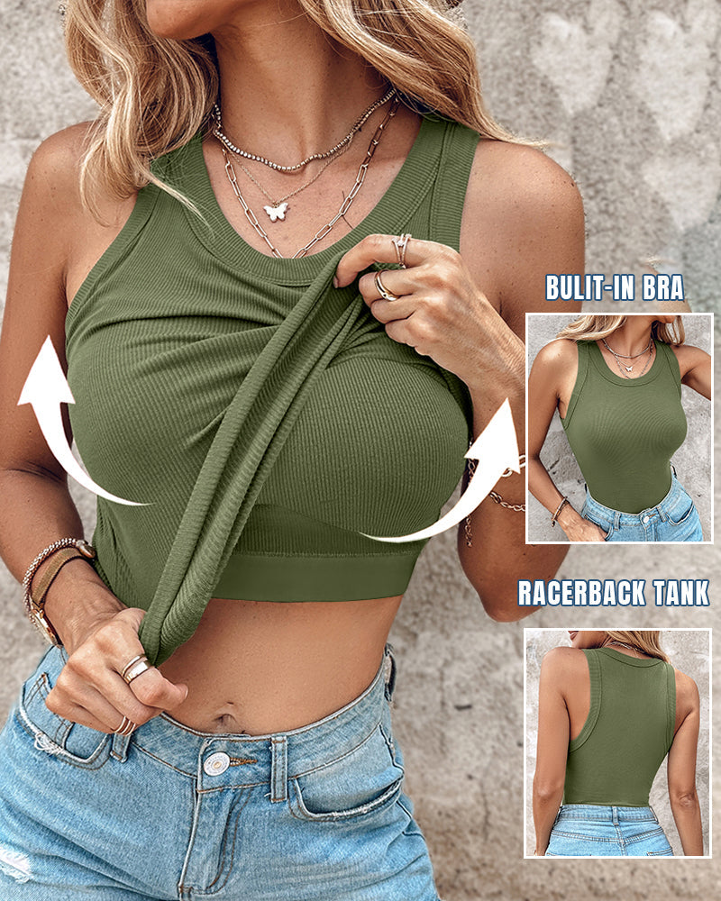 ChicMe Built-in Bra Ribbed Round Neck Tank Top