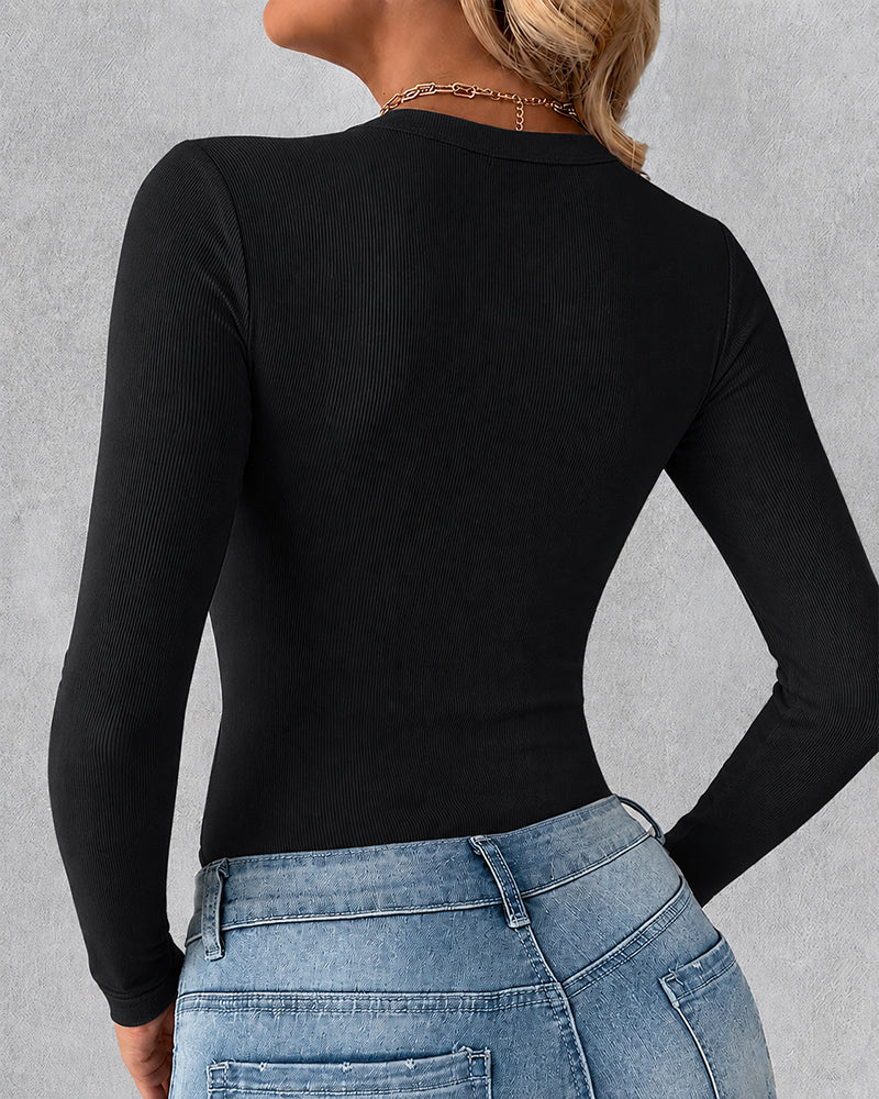 Women's Crewneck Long Sleeve Ribbed Knit Top Slim Fit Base Layer Shirt Soft Stretchy Casual Tee with Built-in Bra
