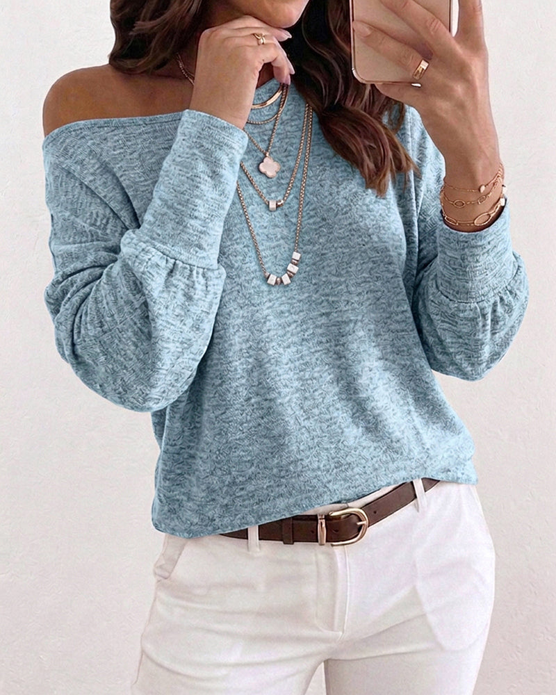 Women's Convertible Shoulder Batwing Sleeve Top Long Sleeve Loose Fit Casual Knit Tee