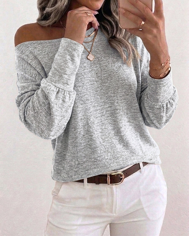 Women's Convertible Shoulder Batwing Sleeve Top Long Sleeve Loose Fit Casual Knit Tee