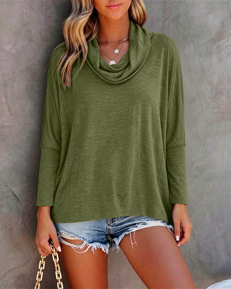 Women's Cowl Neck Batwing Sleeve Top Casual Long Sleeve Loose Pullover Comfortable Soft Drape Blouse