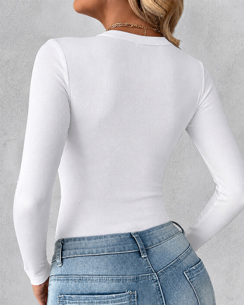 Women's Crewneck Long Sleeve Ribbed Knit Top Slim Fit Base Layer Shirt Soft Stretchy Casual Tee with Built-in Bra