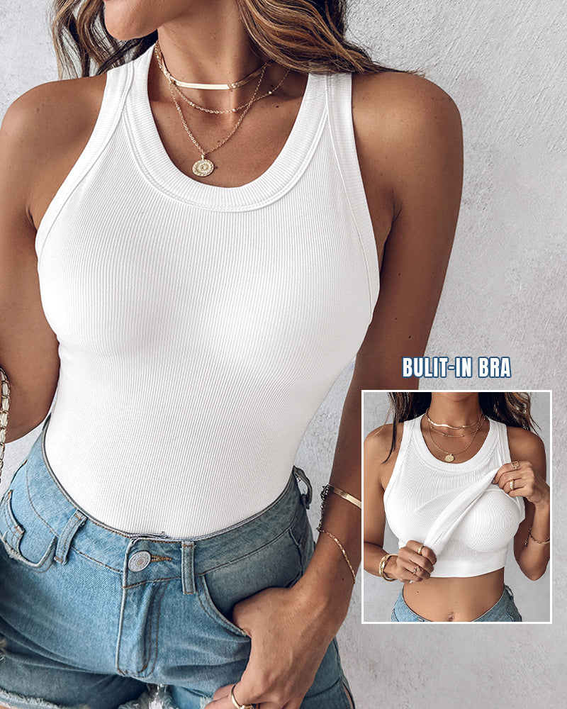 ChicMe Built-in Bra Ribbed Round Neck Tank Top